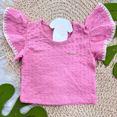 Conj. Blusa Mangas Maiores Crochê e Short - Rosa
